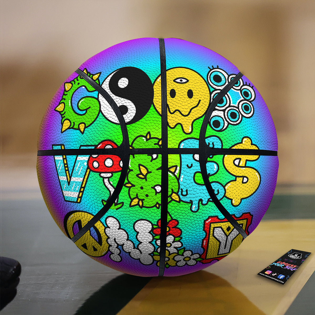Good Vibes Only Quote Trippy Psychedelic Print Basketball