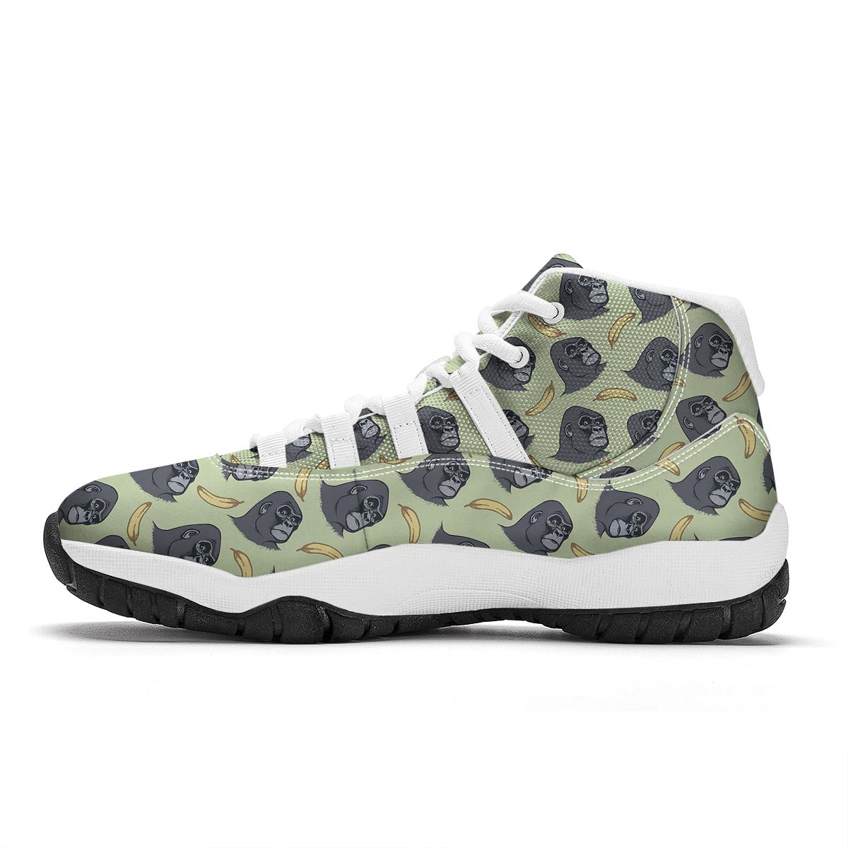 Gorilla Banana Pattern Print White Bball Shoes-grizzshop