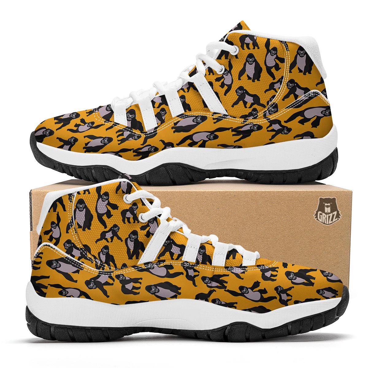 Gorilla Pattern Print White Bball Shoes-grizzshop