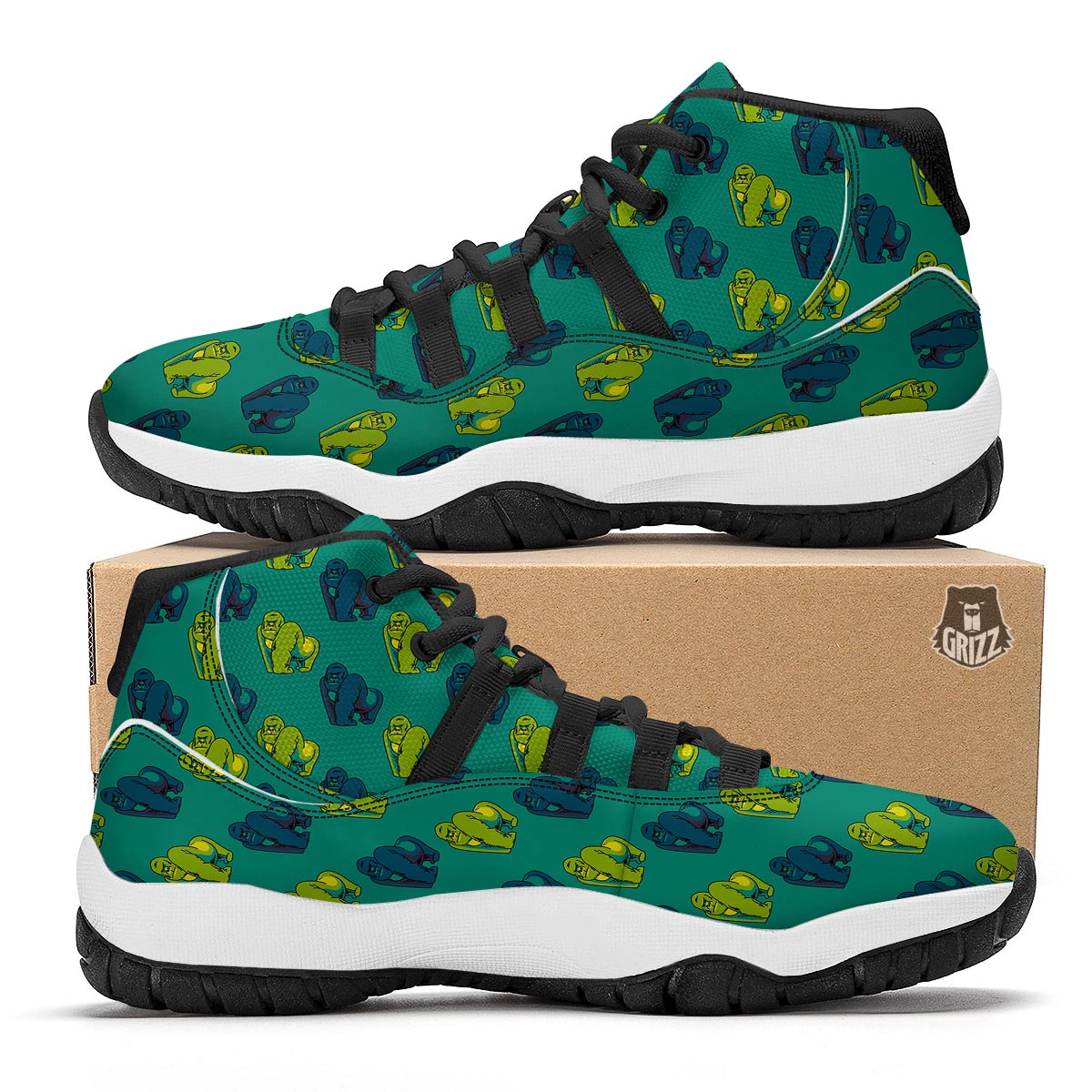 Gorilla Print Pattern Black Bball Shoes-grizzshop
