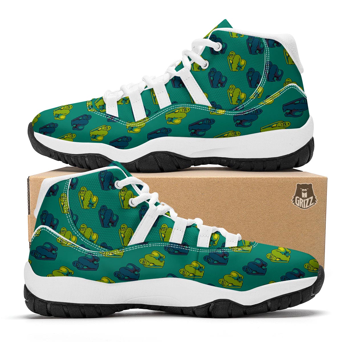 Gorilla Print Pattern White Bball Shoes-grizzshop