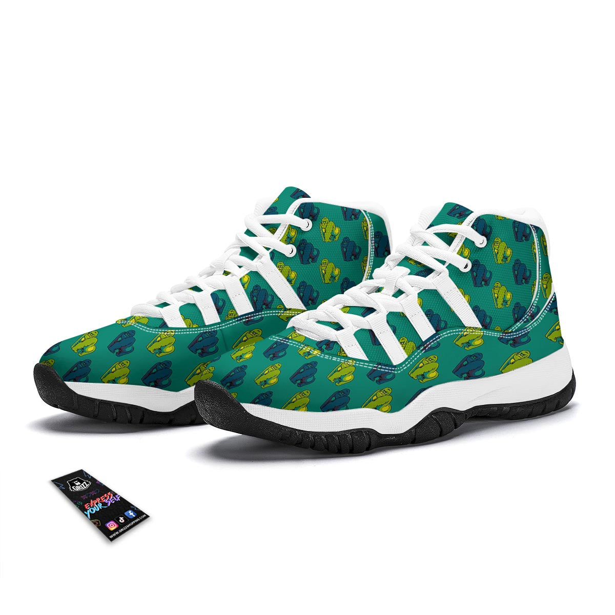 Gorilla Print Pattern White Bball Shoes-grizzshop