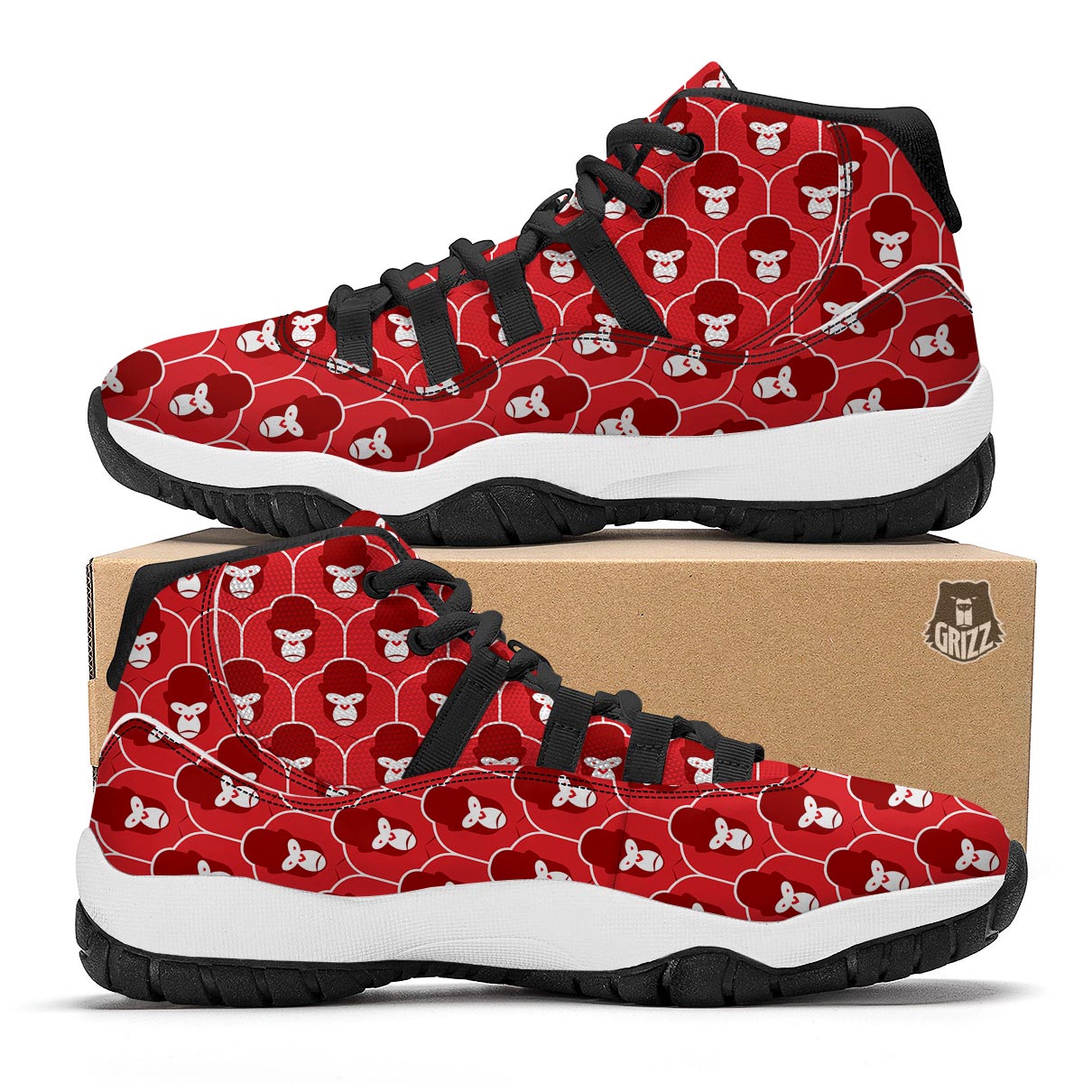 Gorilla Red Pattern Print Black Bball Shoes-grizzshop