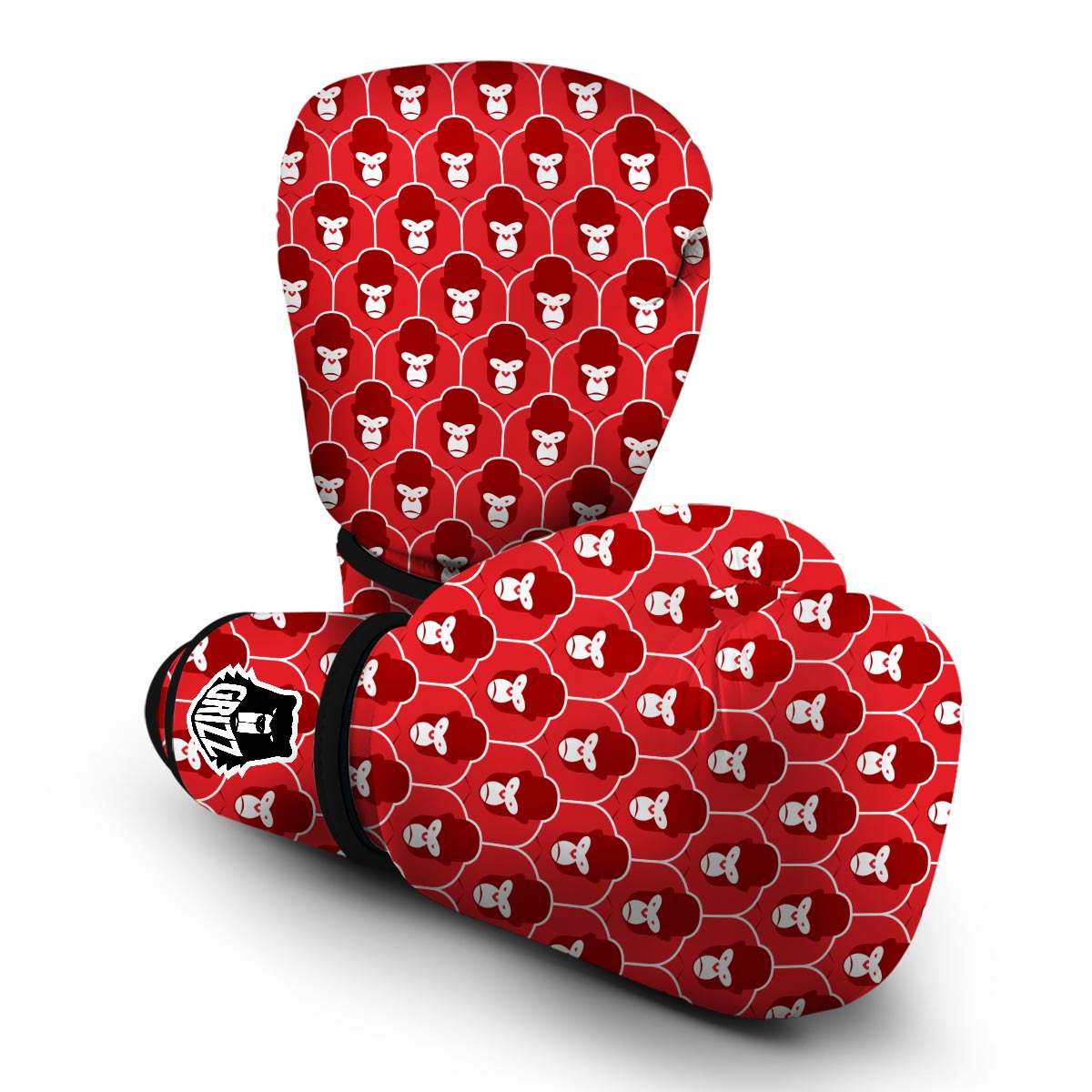 Gorilla Red Pattern Print Boxing Gloves-grizzshop