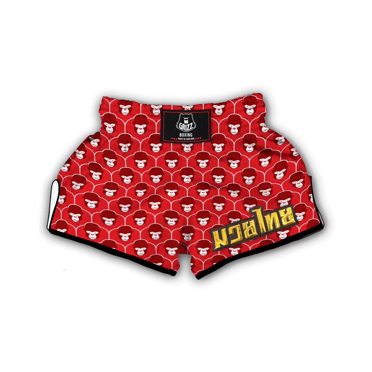 Gorilla Red Pattern Print Muay Thai Boxing Shorts-grizzshop