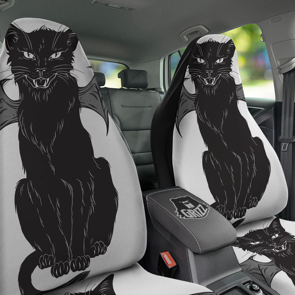 Gothic Wiccan Cat White And Black Print Car Seat Covers-grizzshop