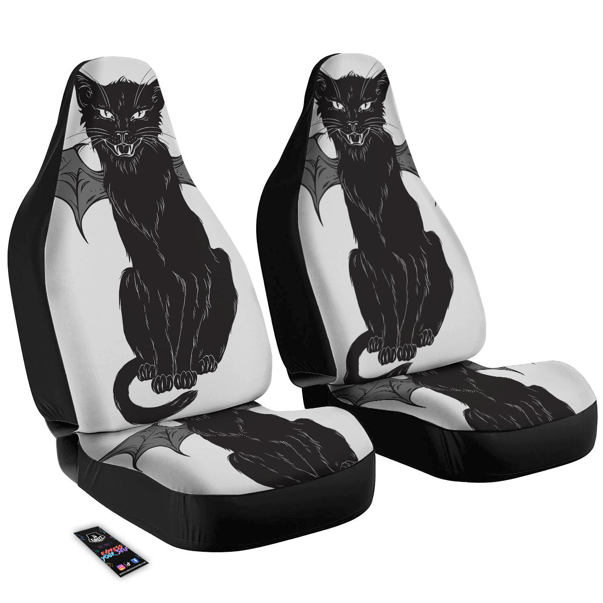 Gothic Wiccan Cat White And Black Print Car Seat Covers-grizzshop