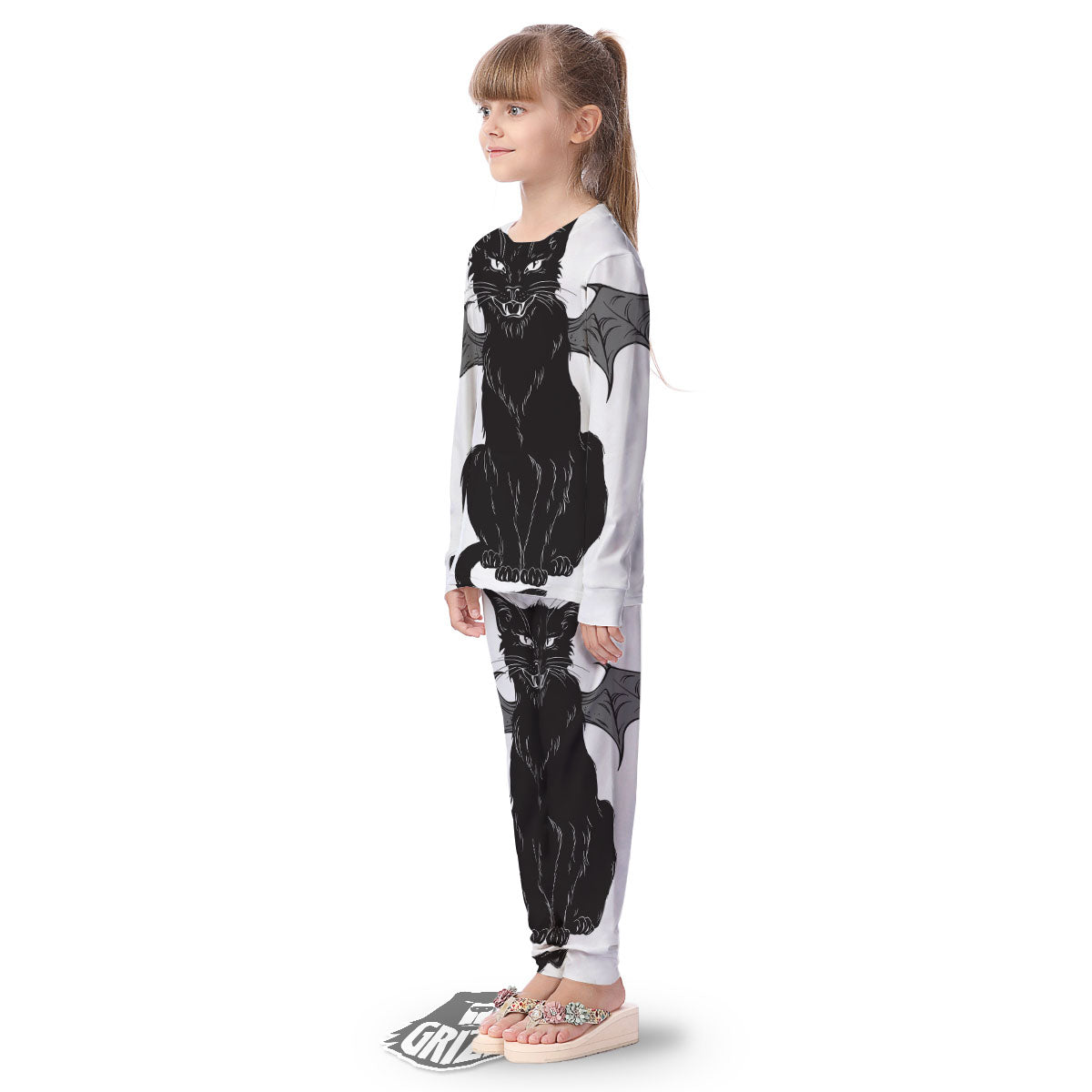 Gothic Wiccan Cat White And Black Print Kid's Pajamas-grizzshop