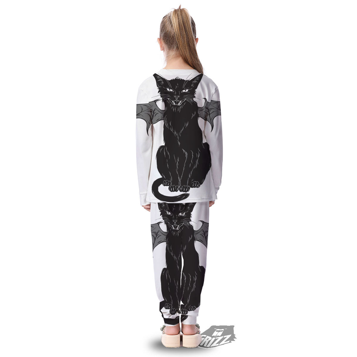 Gothic Wiccan Cat White And Black Print Kid's Pajamas-grizzshop