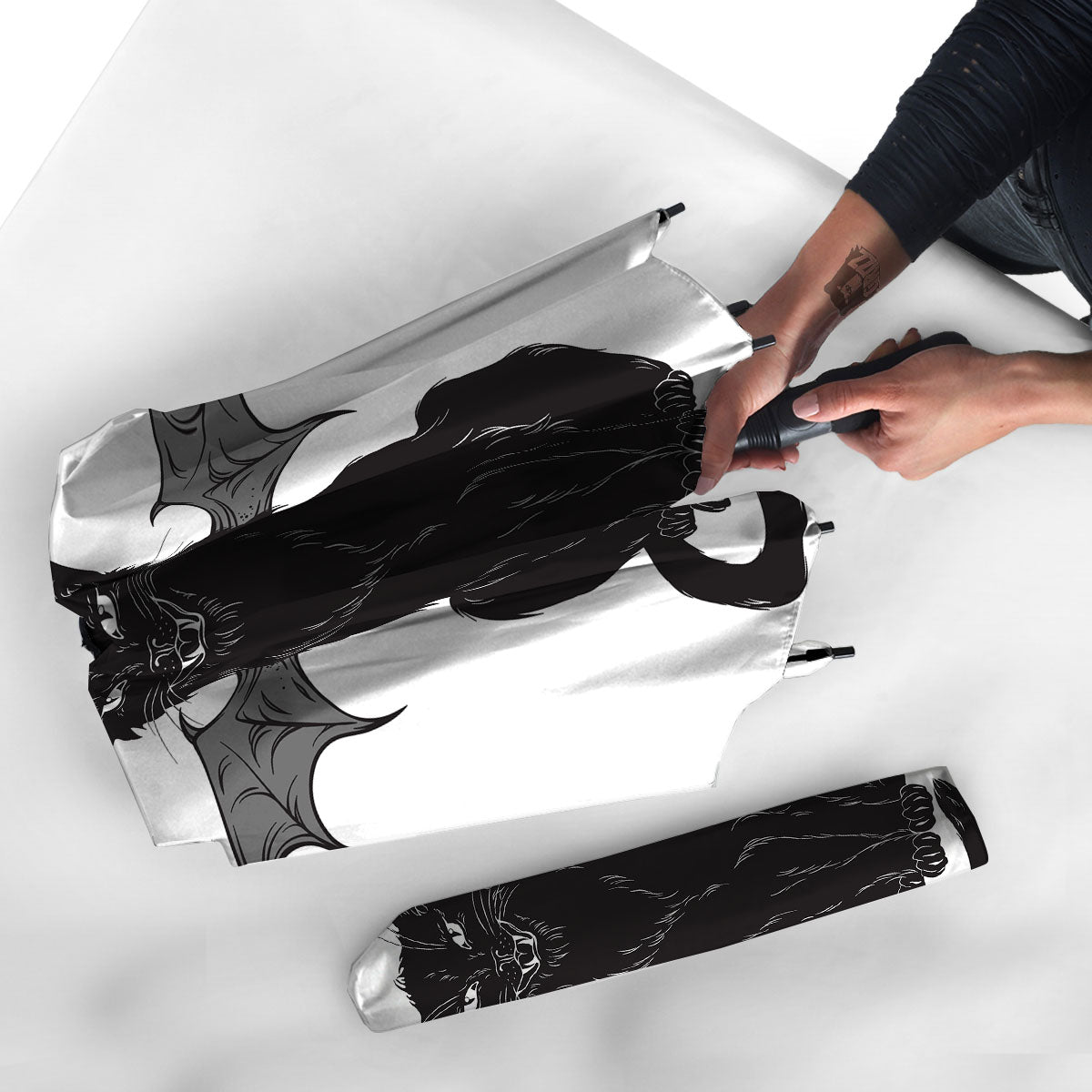 Gothic Wiccan Cat White And Black Print Umbrella-grizzshop