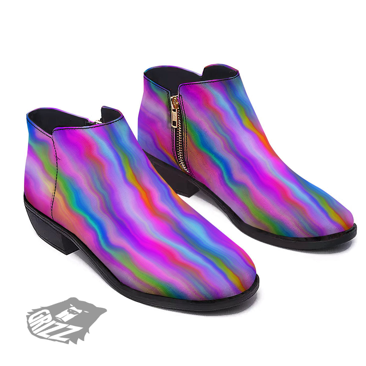 Gradient Psychedelic Print Pattern Ankle Boots-grizzshop