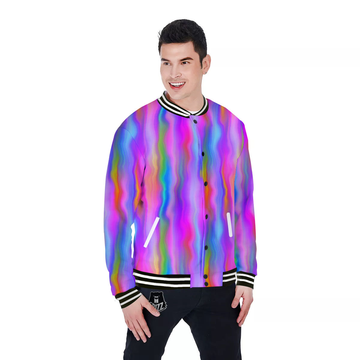 Gradient Psychedelic Print Pattern Baseball Jacket-grizzshop