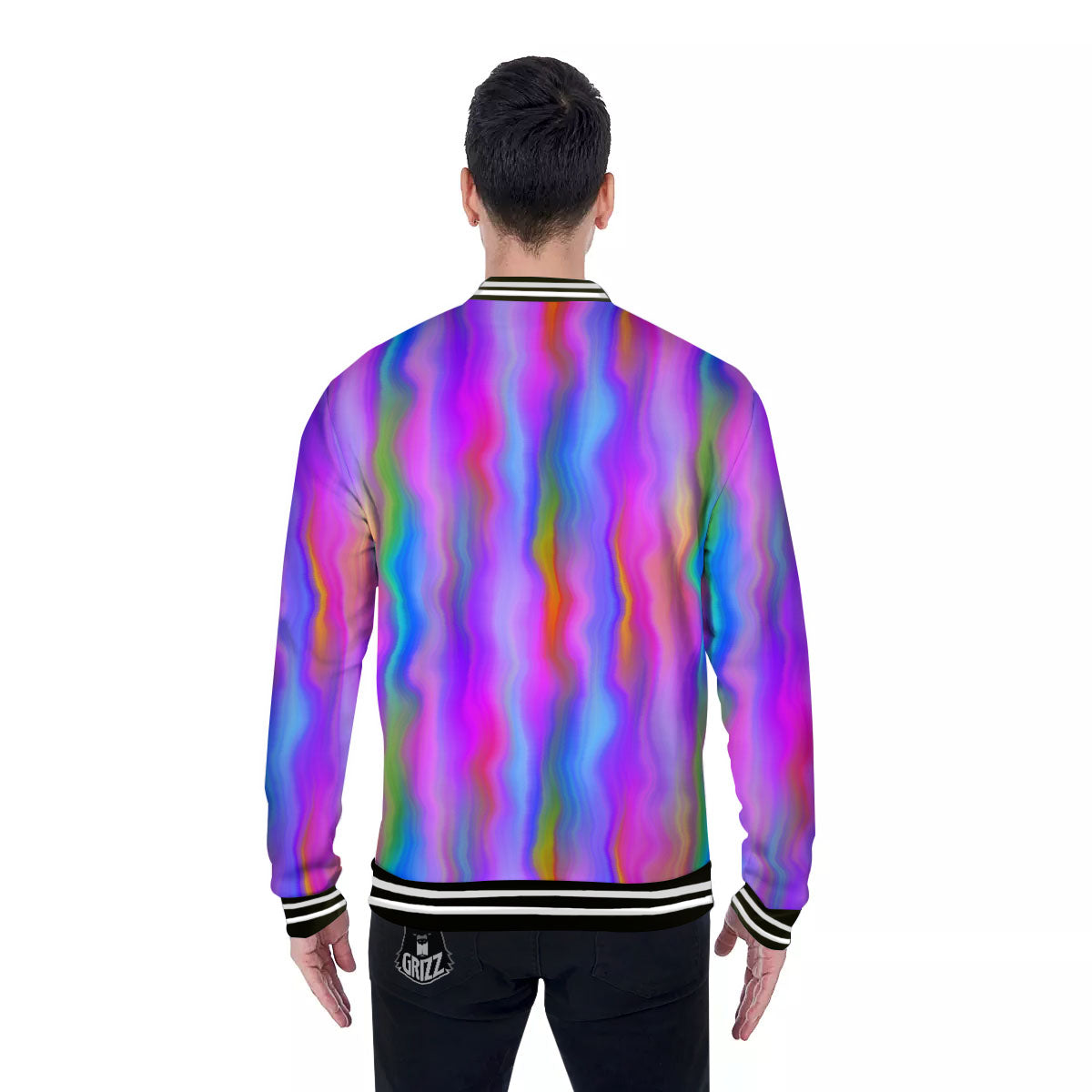 Gradient Psychedelic Print Pattern Baseball Jacket-grizzshop