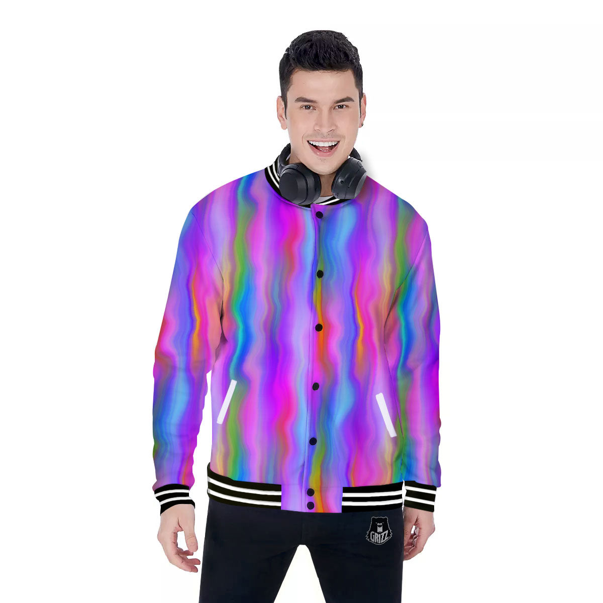 Gradient Psychedelic Print Pattern Baseball Jacket-grizzshop