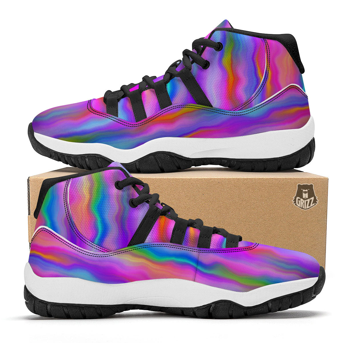 Gradient Psychedelic Print Pattern Black Bball Shoes-grizzshop