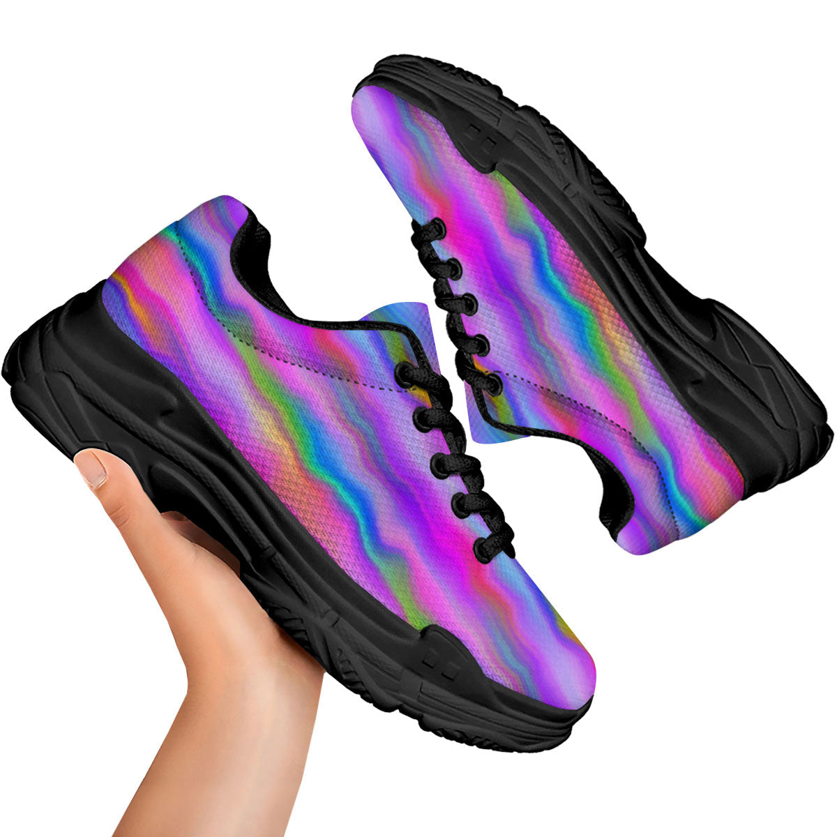 Gradient Psychedelic Print Pattern Black Chunky Shoes-grizzshop