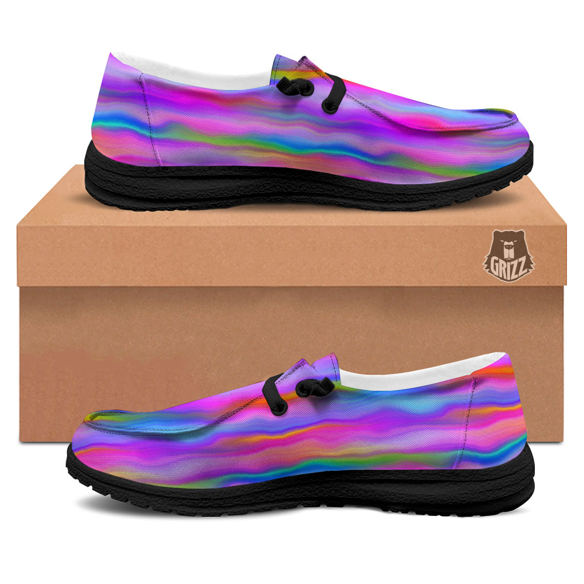 Gradient Psychedelic Print Pattern Black Loafers-grizzshop