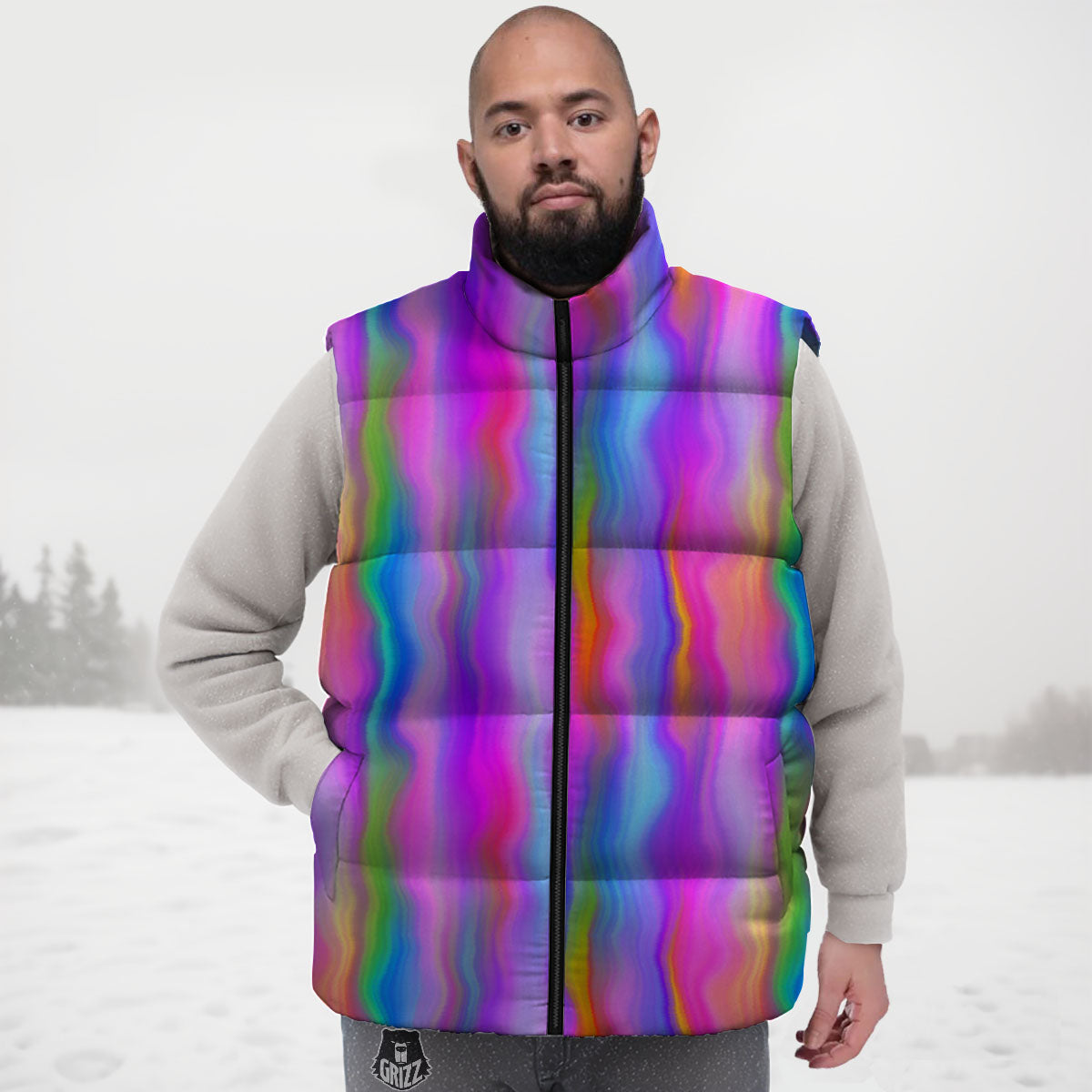 Gradient Psychedelic Print Pattern Down Vest