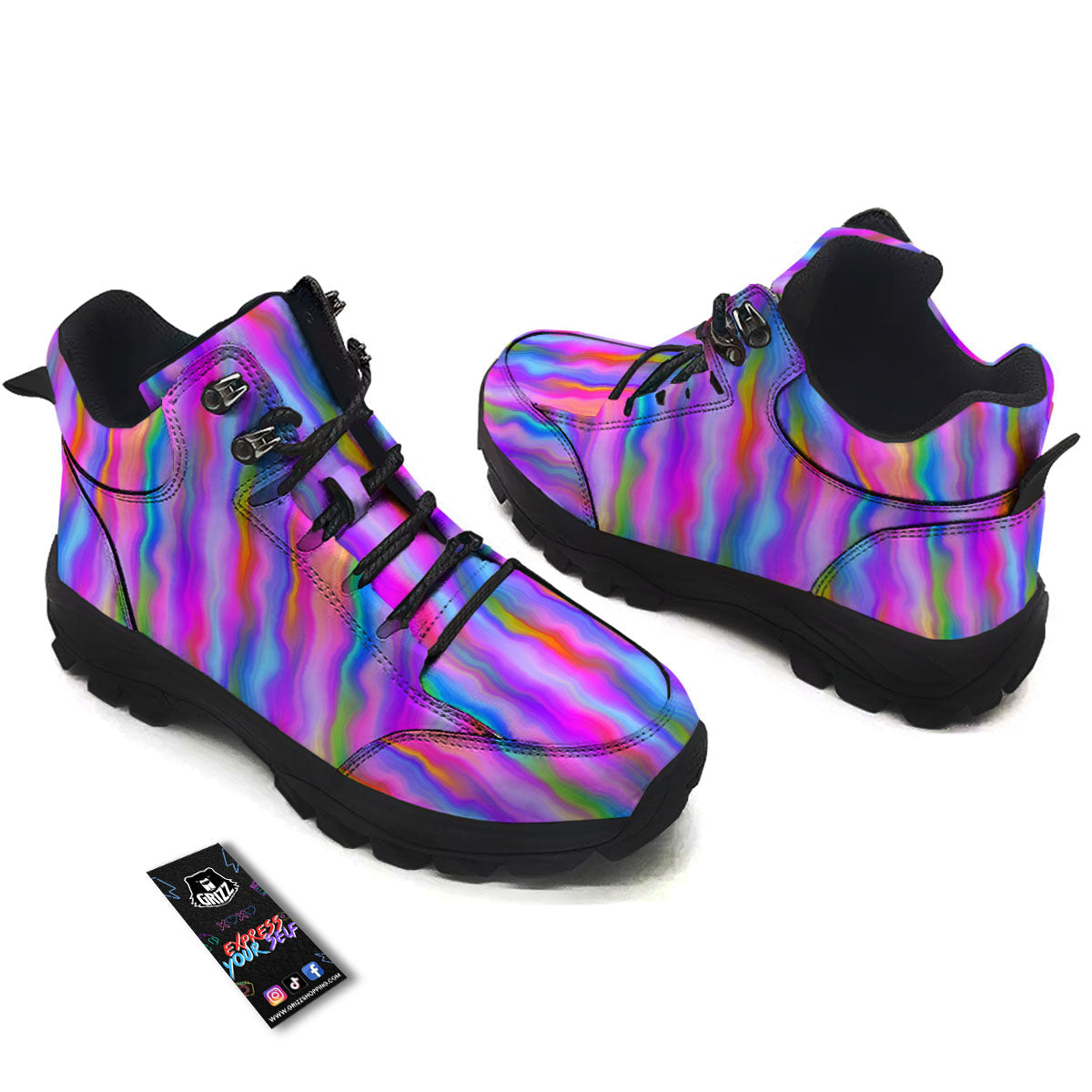 Gradient Psychedelic Print Pattern Hiking Shoes-grizzshop