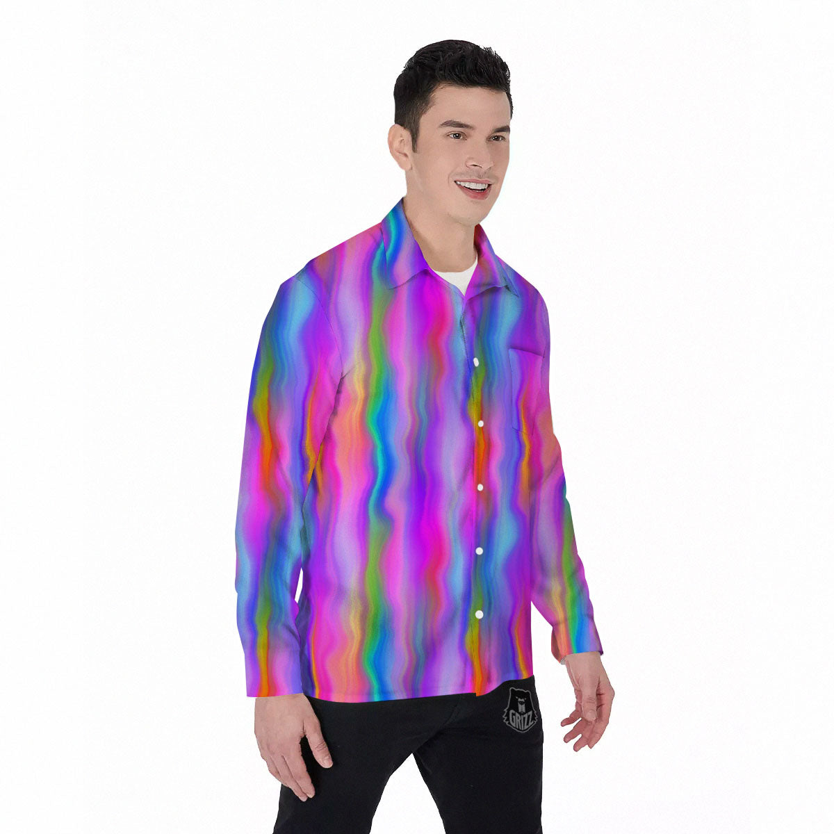 Gradient Psychedelic Print Pattern Men's Long Sleeve Shirts-grizzshop