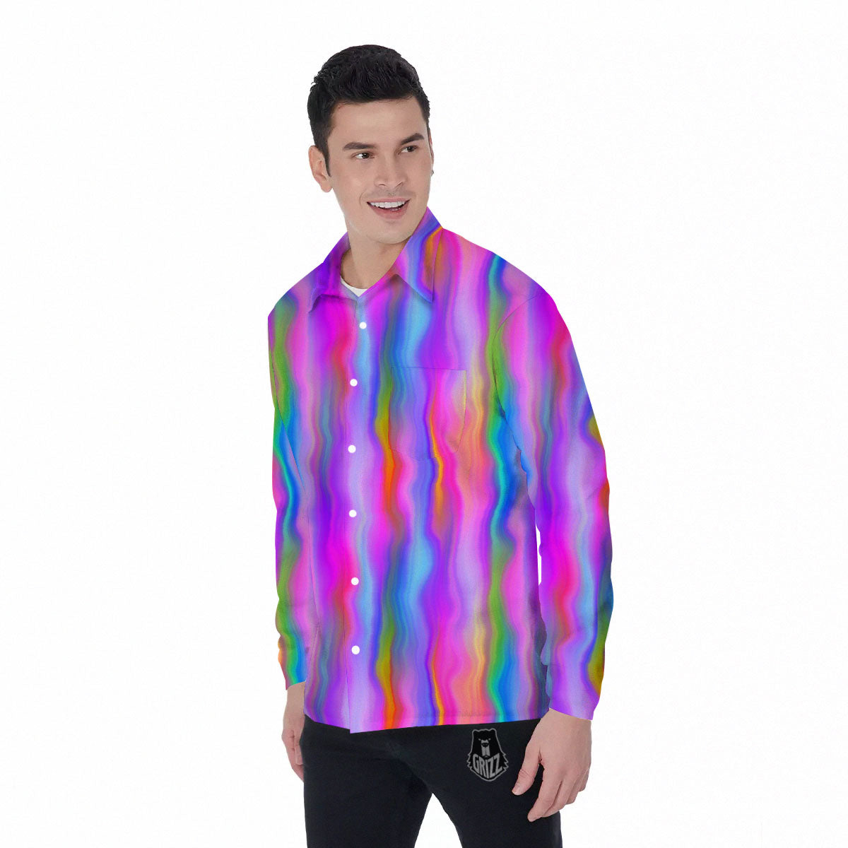 Gradient Psychedelic Print Pattern Men's Long Sleeve Shirts-grizzshop