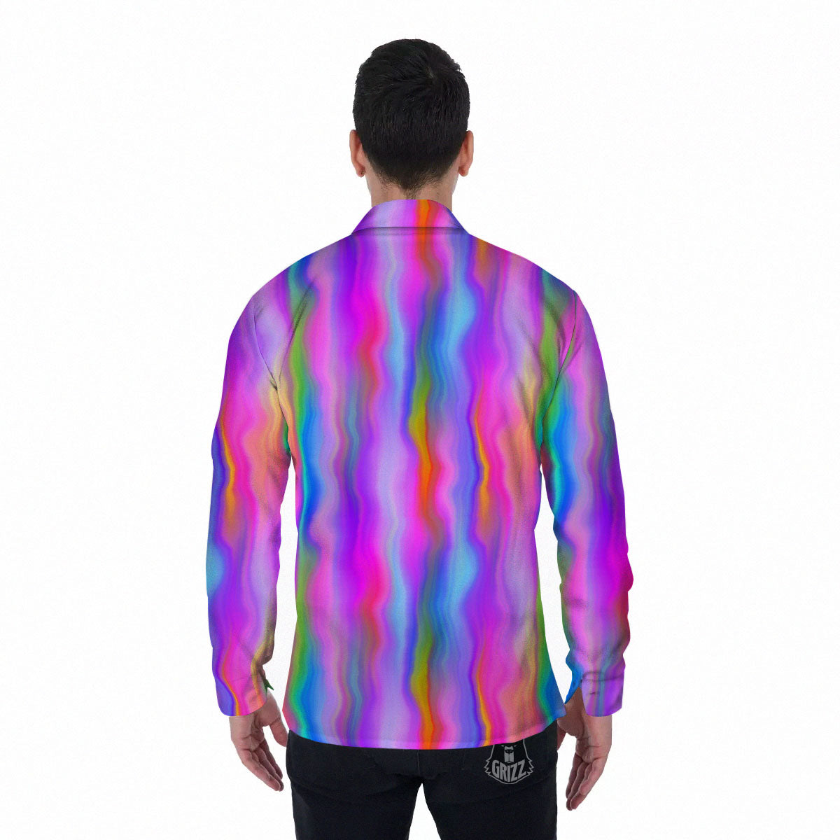 Gradient Psychedelic Print Pattern Men's Long Sleeve Shirts-grizzshop
