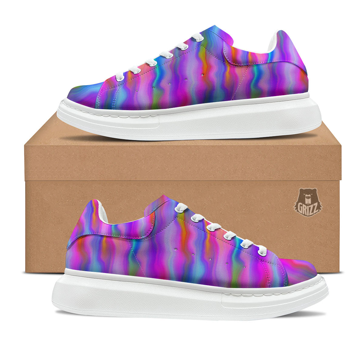 Gradient Psychedelic Print Pattern Platform Shoes-grizzshop