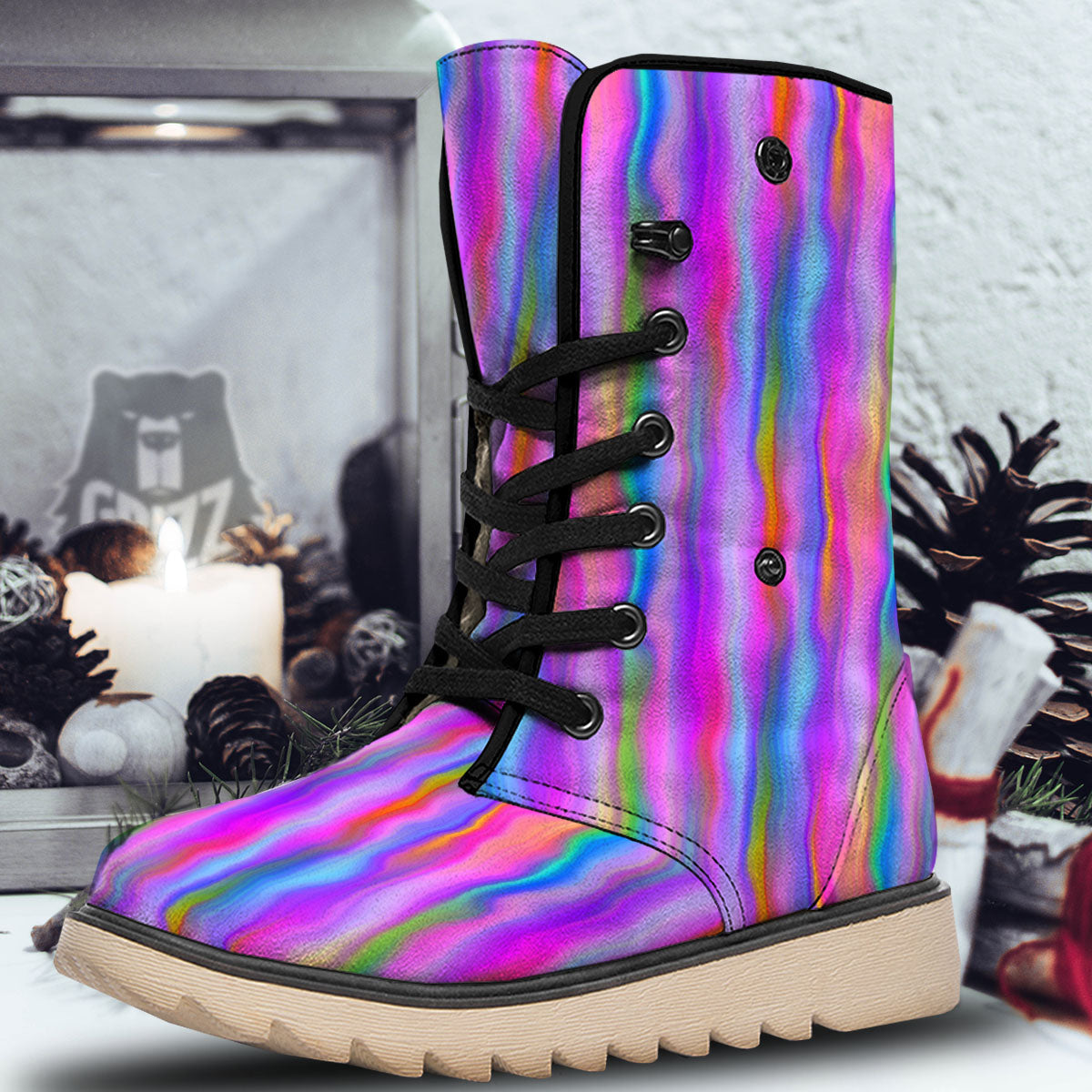 Gradient Psychedelic Print Pattern Snow Boots-grizzshop