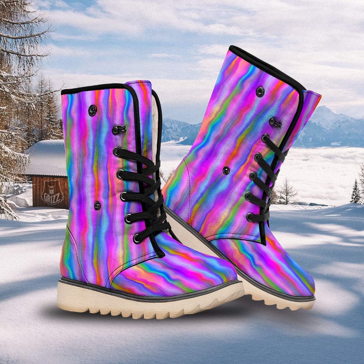 Gradient Psychedelic Print Pattern Snow Boots-grizzshop