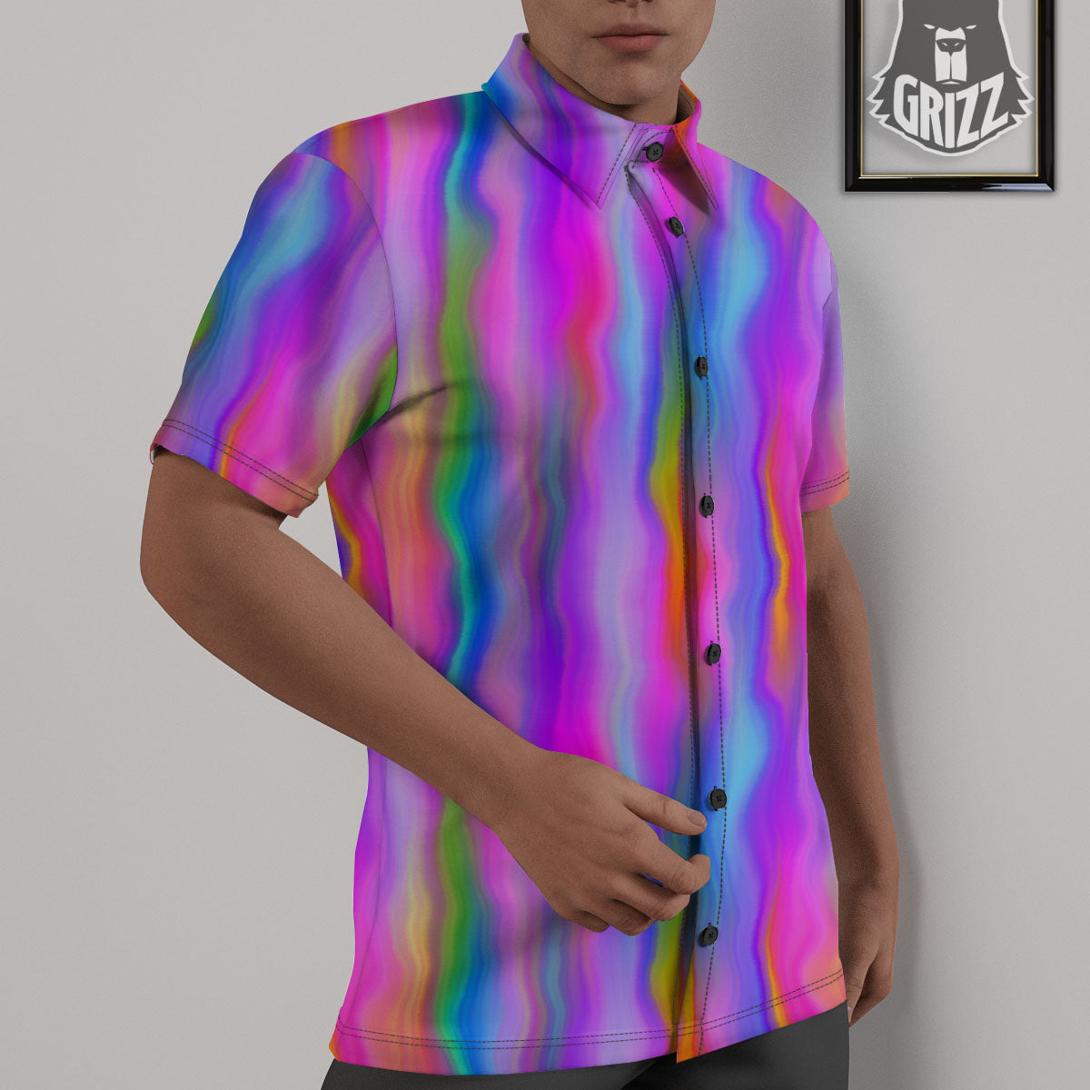Gradient Psychedelic Print Pattern Untucked Shirts-grizzshop