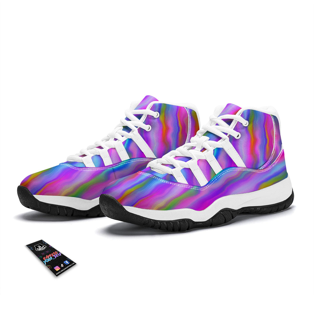 Gradient Psychedelic Print Pattern White Bball Shoes-grizzshop
