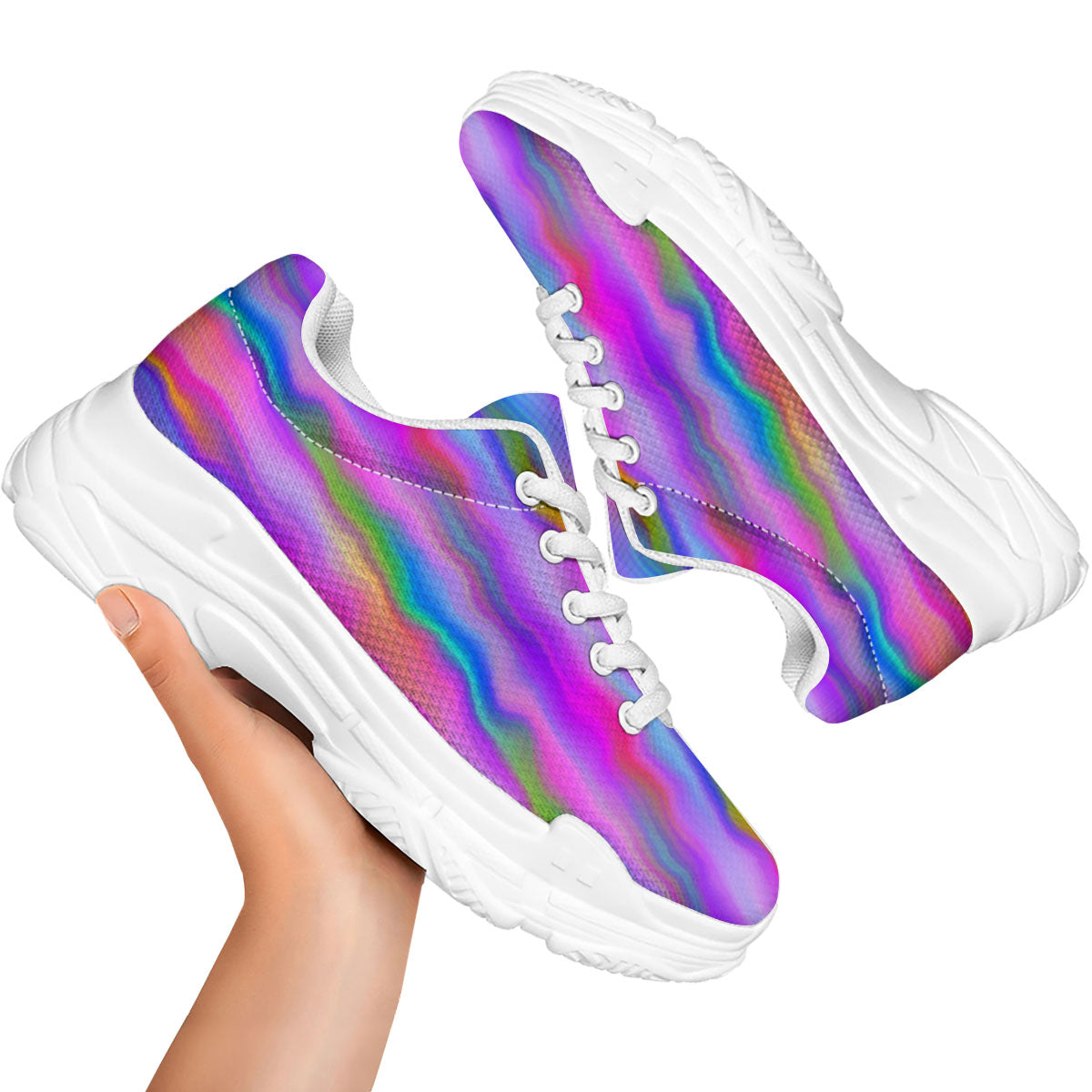 Gradient Psychedelic Print Pattern White Chunky Shoes-grizzshop