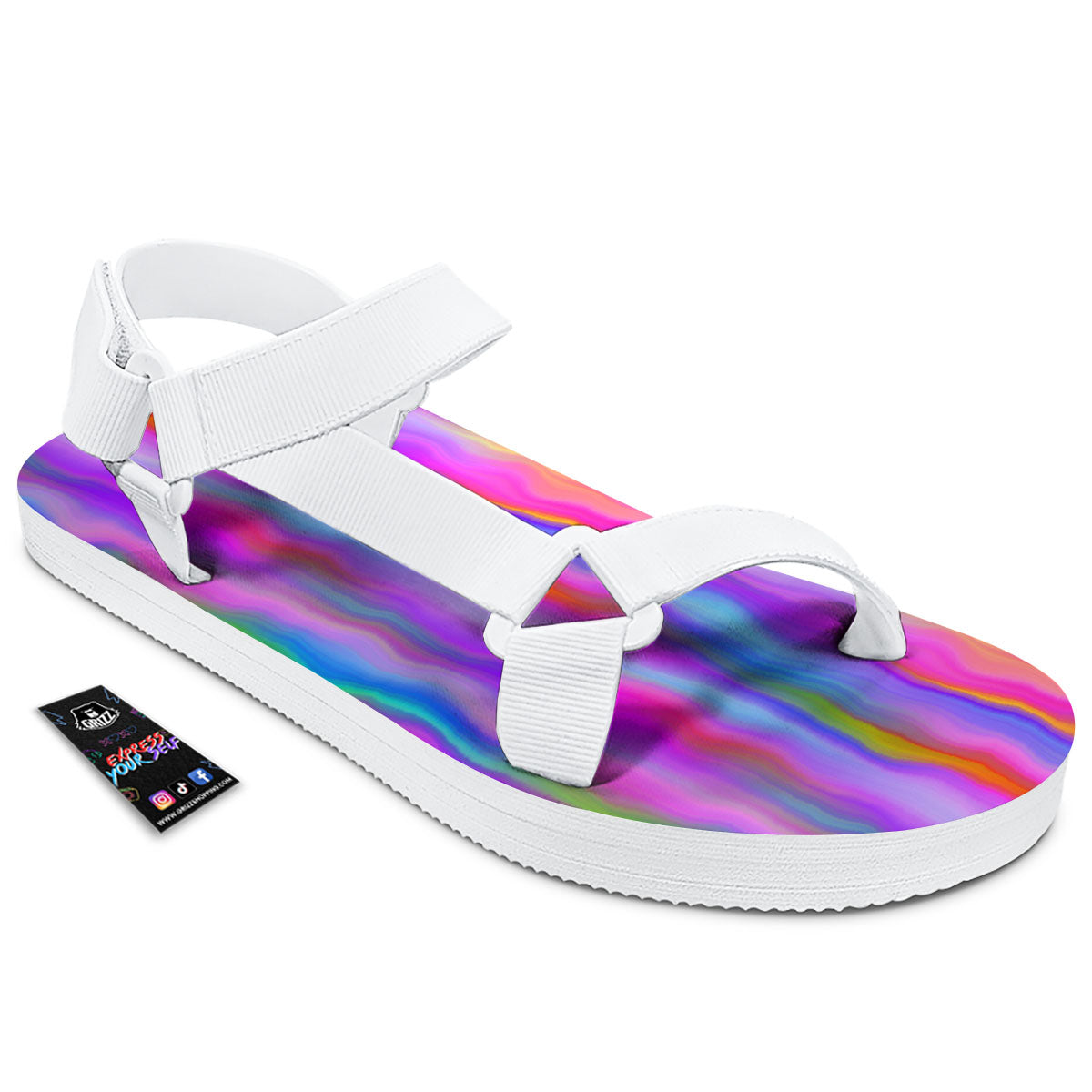 Gradient Psychedelic Print Pattern White Open Toe Sandals-grizzshop