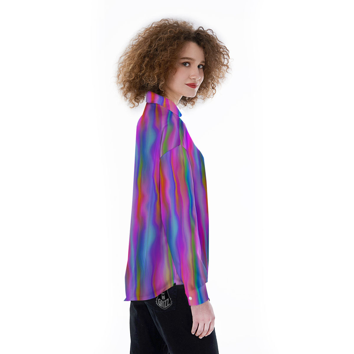 Gradient Psychedelic Print Pattern Women's Long Sleeve Shirts-grizzshop