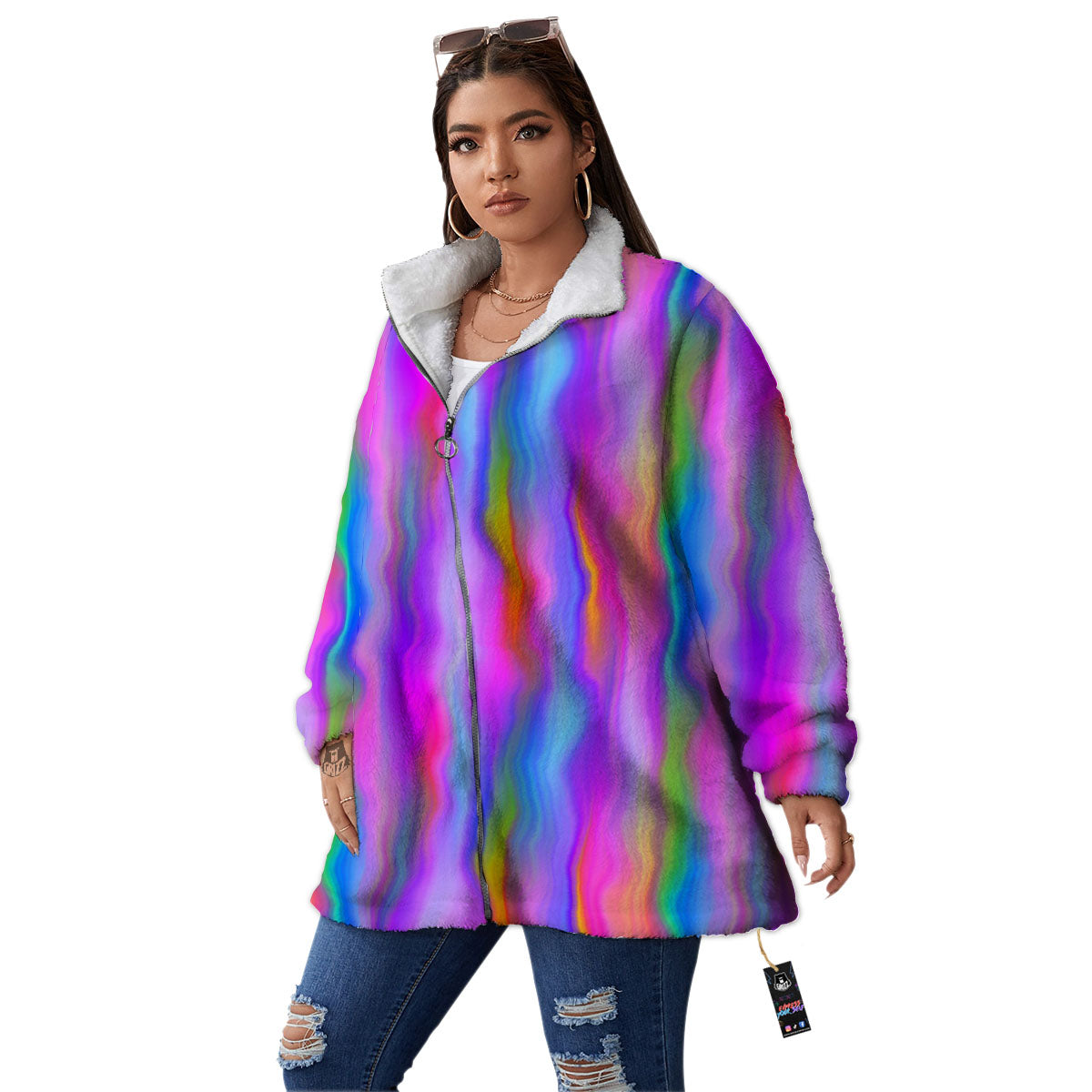 Gradient Psychedelic Print Pattern Women's Sherpa Jacket-grizzshop