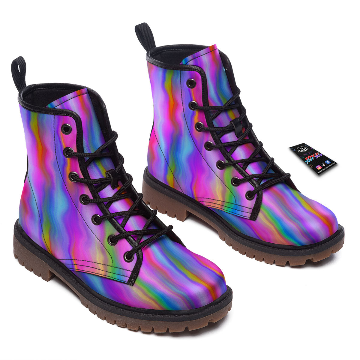 Gradient Psychedelic Print Pattern Work Boots-grizzshop