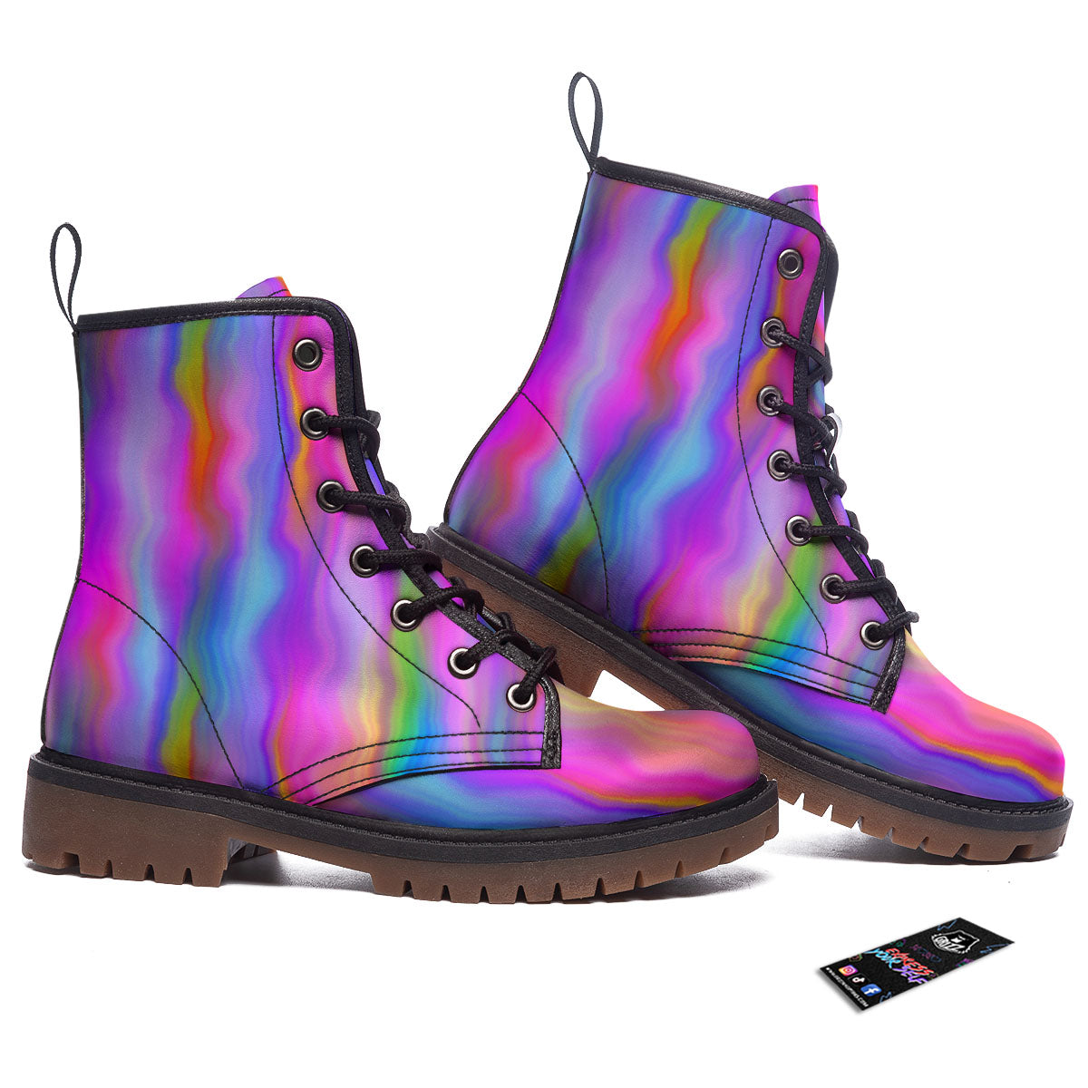 Gradient Psychedelic Print Pattern Work Boots-grizzshop