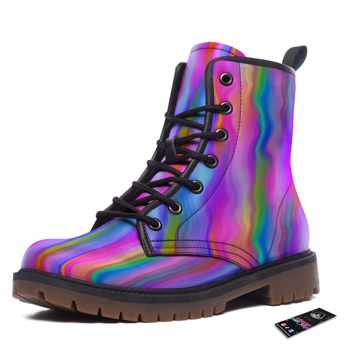 Gradient Psychedelic Print Pattern Work Boots-grizzshop