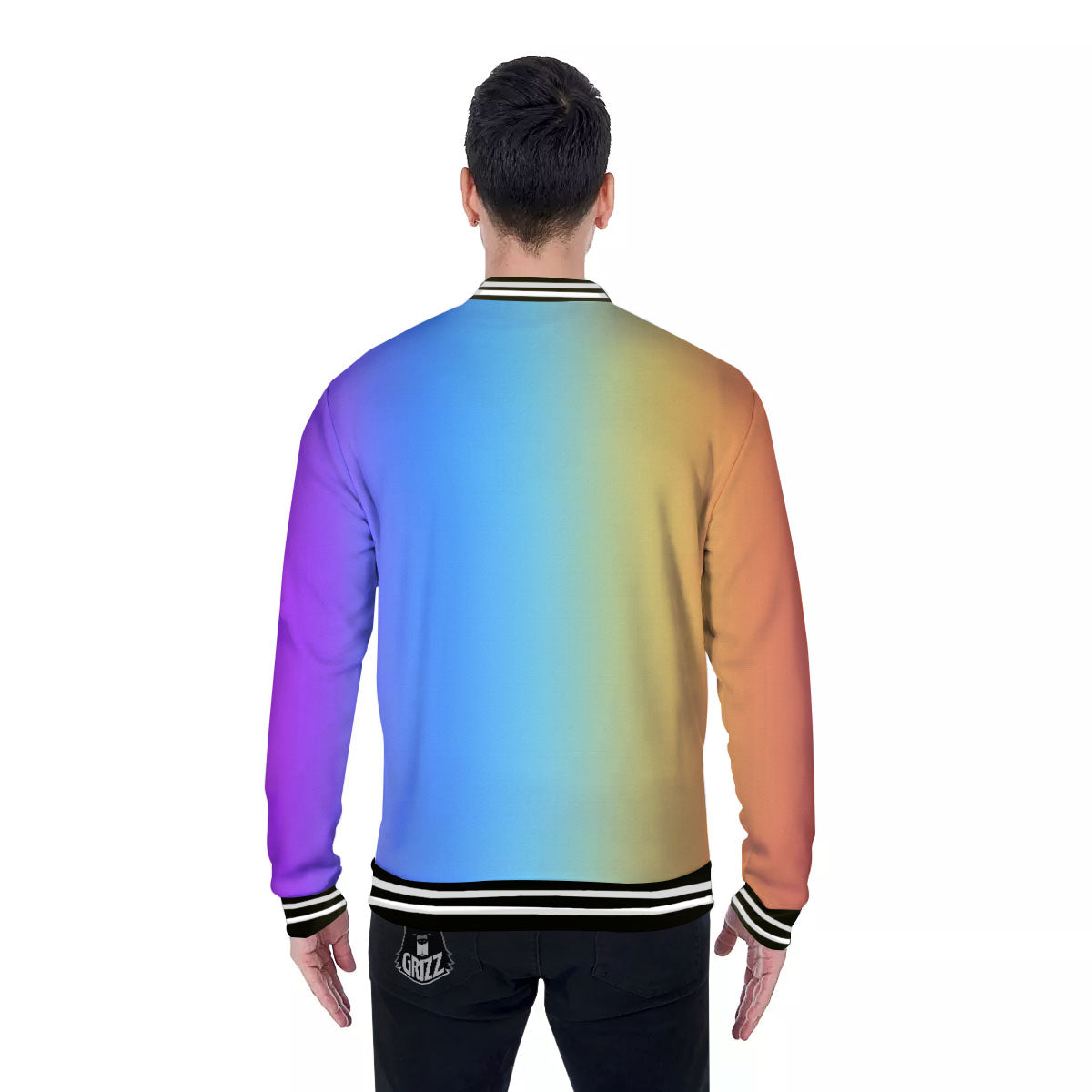 Gradient Rainbow Print Pattern Baseball Jacket-grizzshop