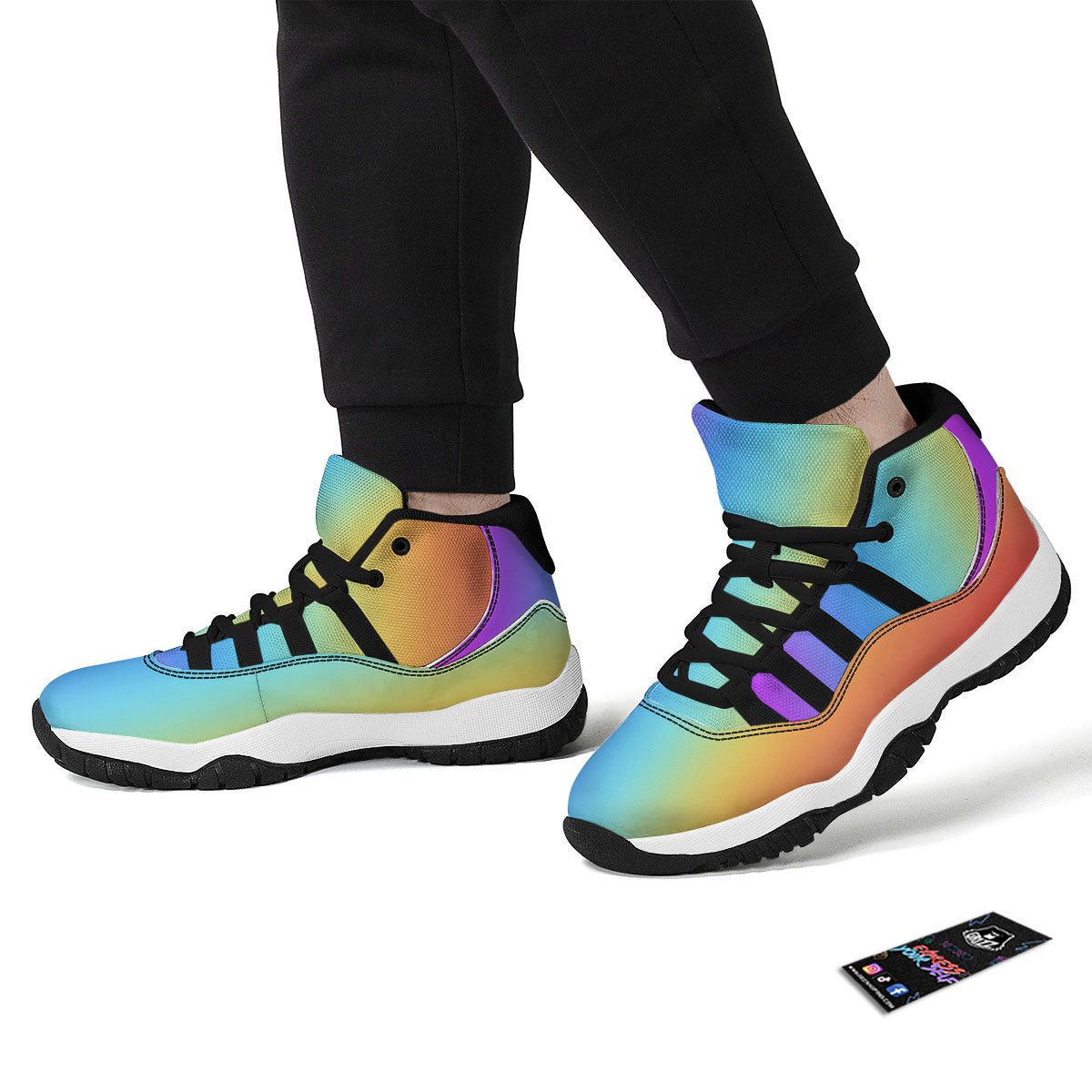 Gradient Rainbow Print Pattern Black Bball Shoes-grizzshop