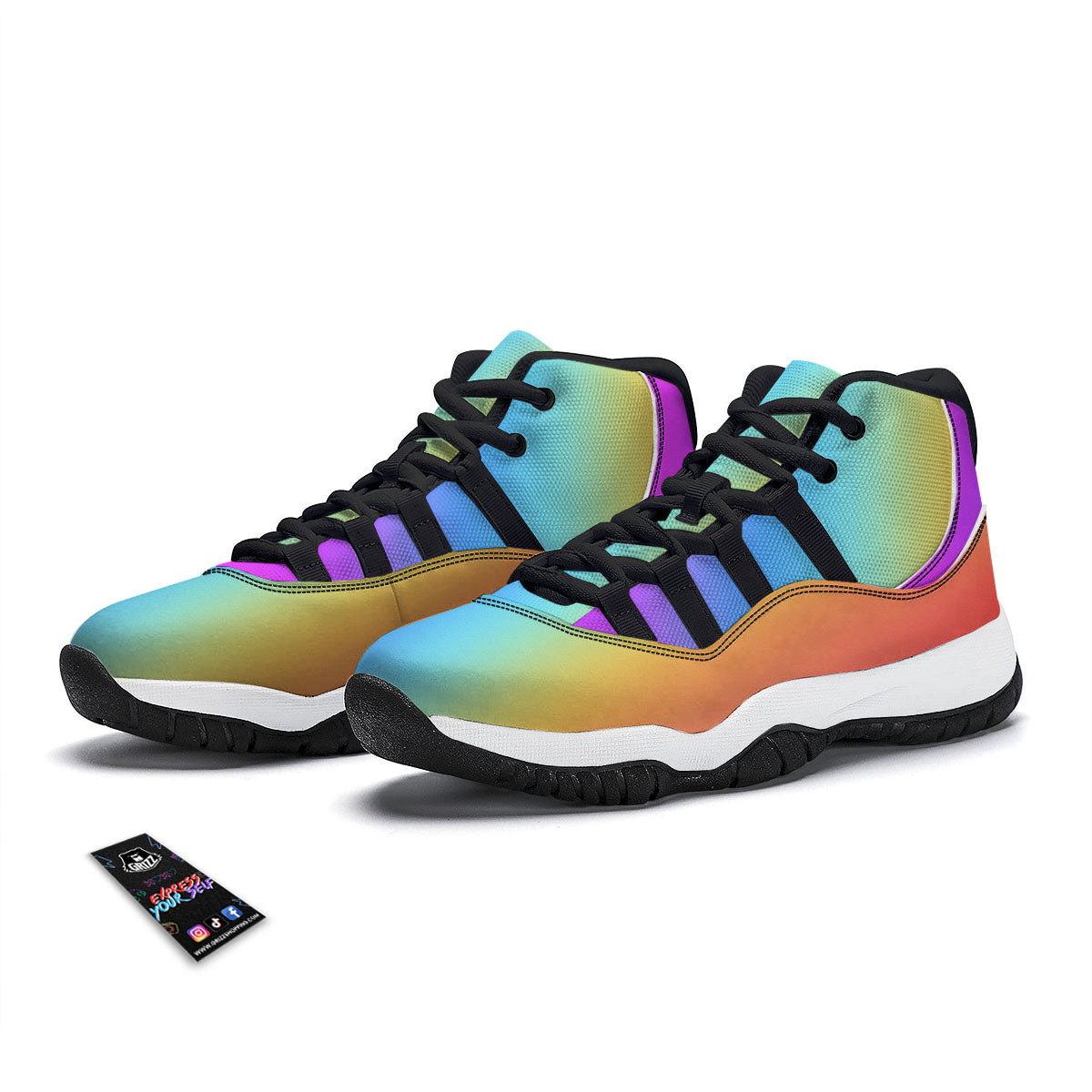 Gradient Rainbow Print Pattern Black Bball Shoes-grizzshop