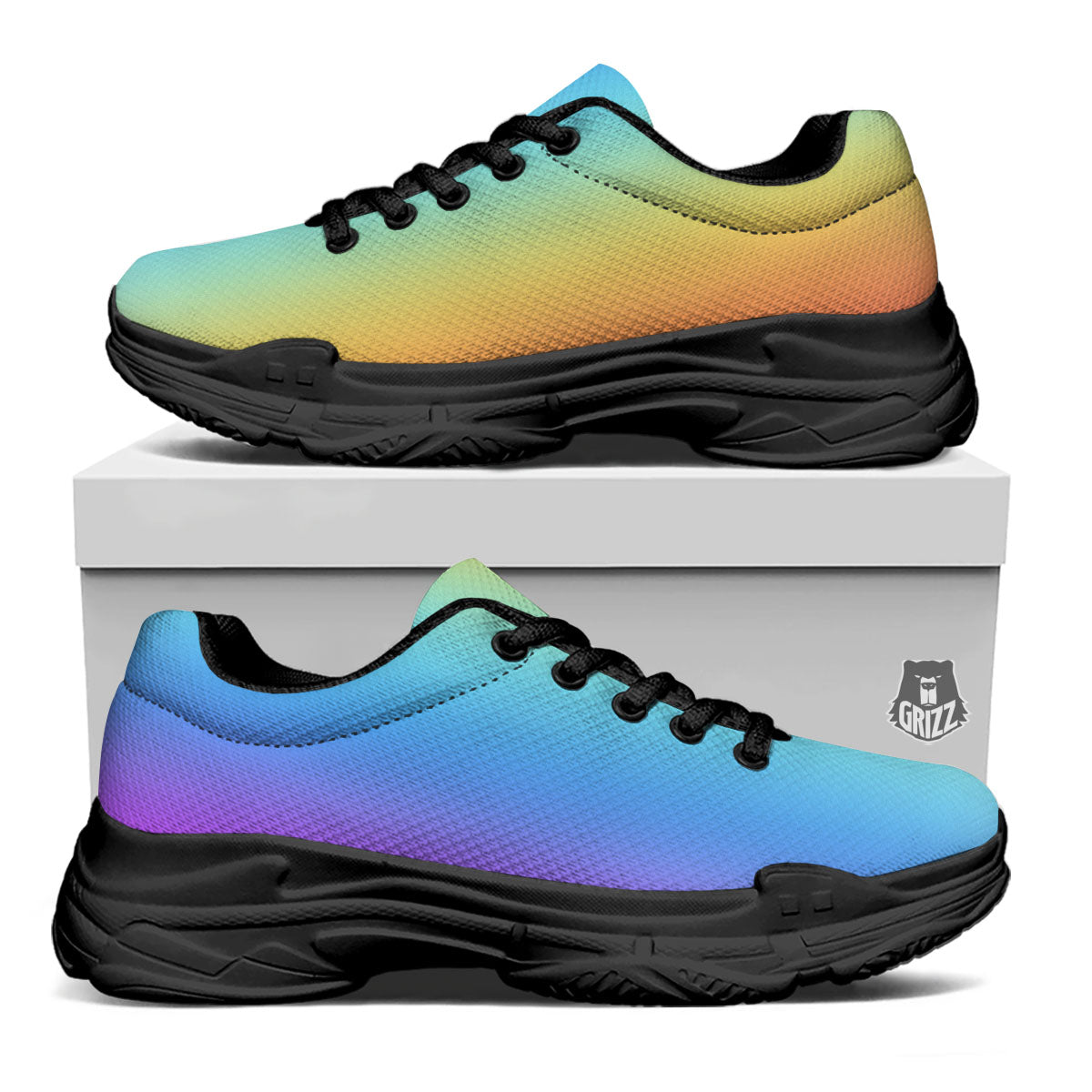 Gradient Rainbow Print Pattern Black Chunky Shoes-grizzshop
