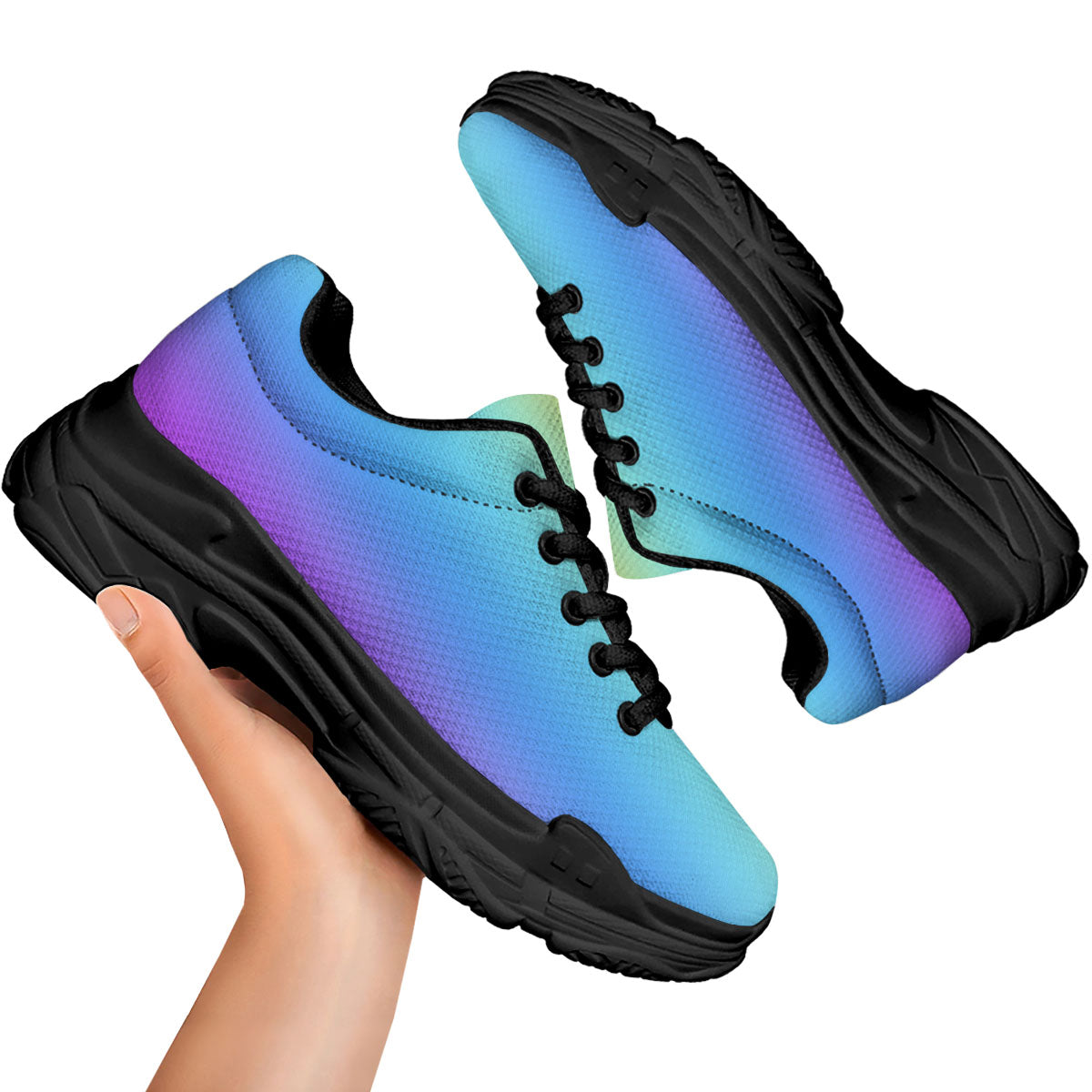 Gradient Rainbow Print Pattern Black Chunky Shoes-grizzshop