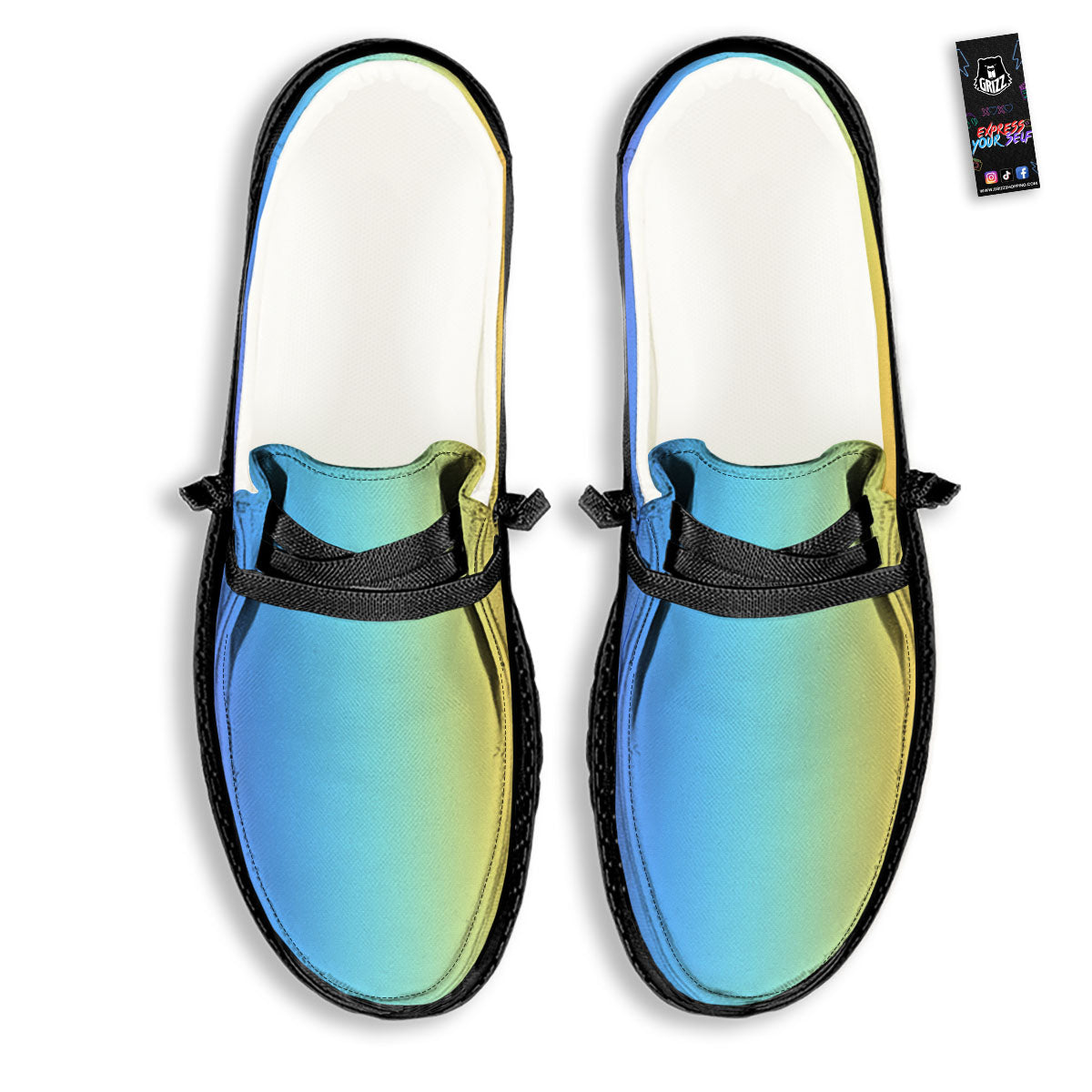 Gradient Rainbow Print Pattern Black Loafers-grizzshop