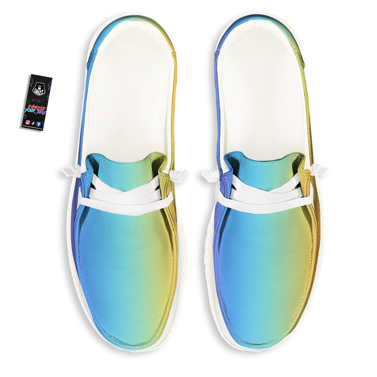 Gradient Rainbow Print Pattern Black Loafers-grizzshop