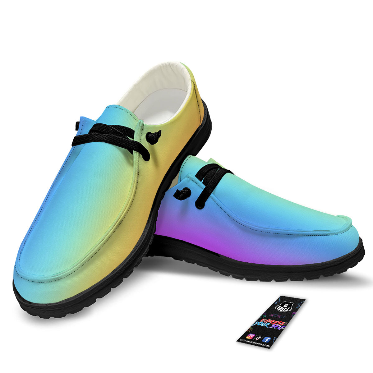 Gradient Rainbow Print Pattern Black Loafers-grizzshop