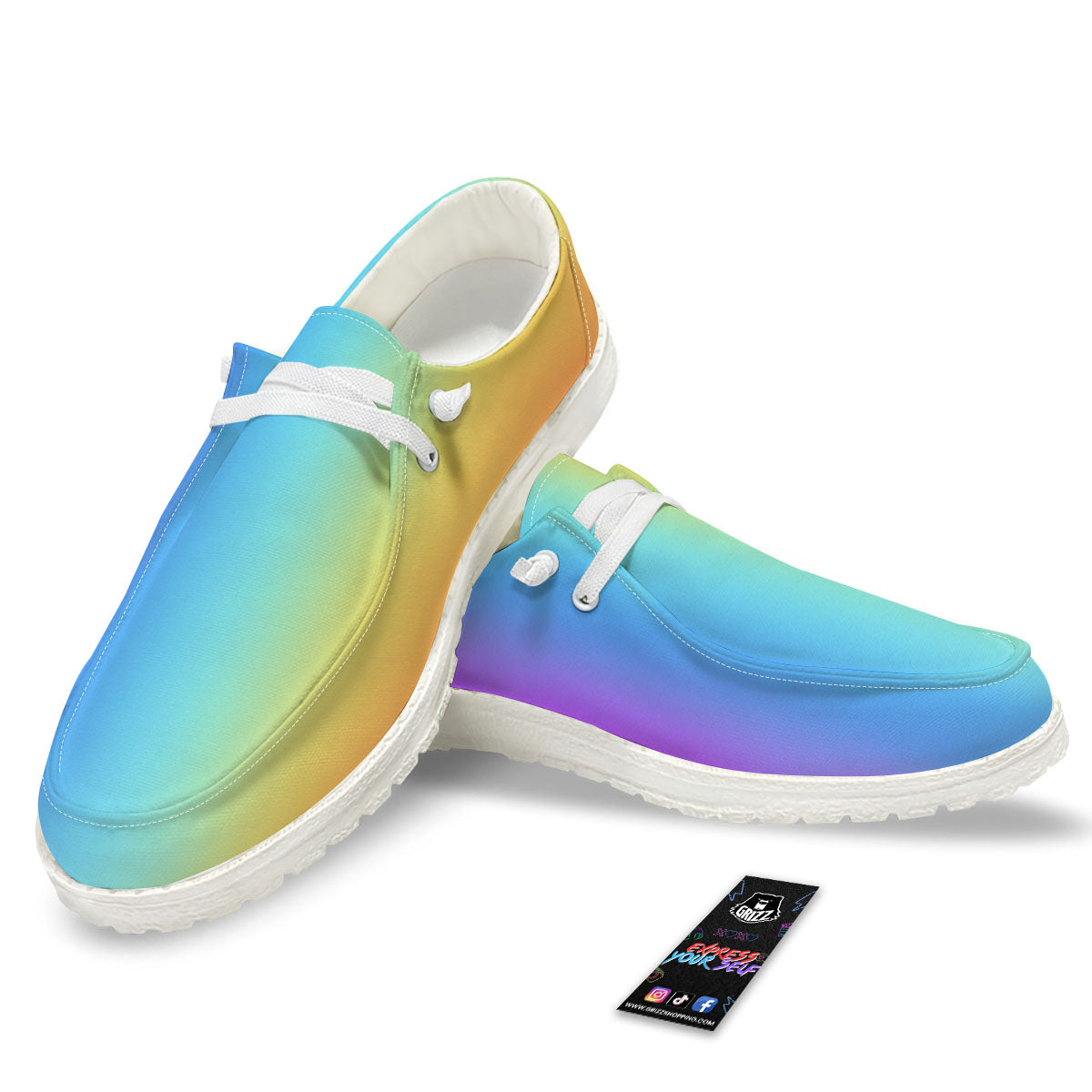 Gradient Rainbow Print Pattern Black Loafers-grizzshop