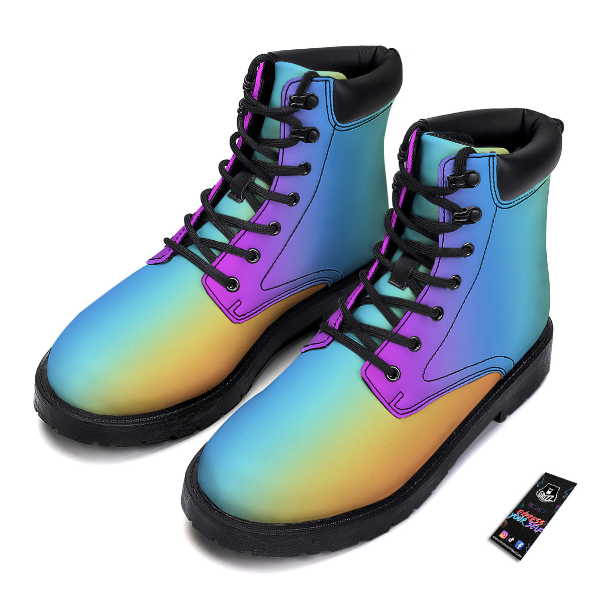 Gradient Rainbow Print Pattern Boots-grizzshop