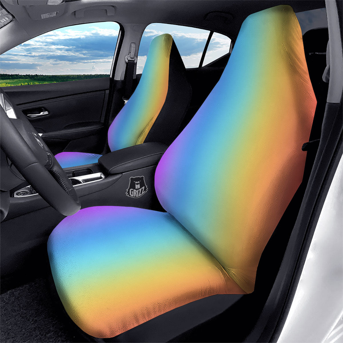 Gradient Rainbow Print Pattern Car Seat Covers-grizzshop