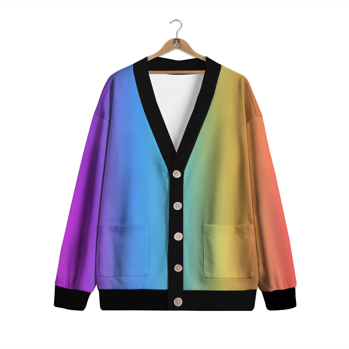 Gradient Rainbow Print Pattern Cardigan-grizzshop